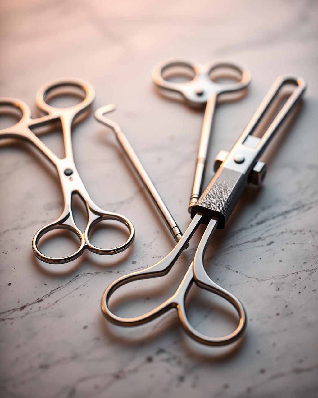 Surgical instruments laid out in the Maison Elara atelier